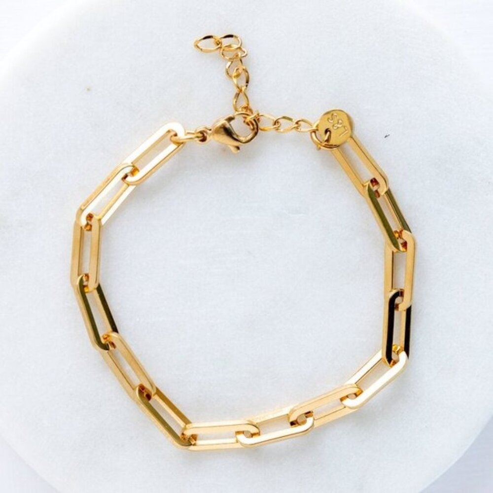 Waterproof Gold Paperclip Chain Bracelet Chunky Link Chain Statement Bracelet